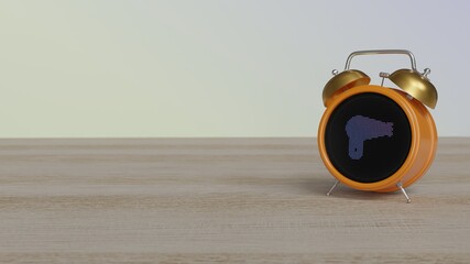 Wall Mural - 3d rendering of color alarm clock with symbol of hairdryer on display on table