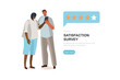 © Aurielaki - People сharacters providing feedback giving a positive review of customer service. Consumer satisfaction score shows client needs. User experience concept. Flat cartoon vector illustration.