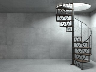 Wall Mural - Spiral black metal staircase in loft style