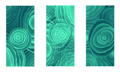 Wall Mural - Abstract, modern mobile phone screen wallpaper with three option. Set of vertical  abstract  backgrounds.  Green fractal screen wallpaper template.