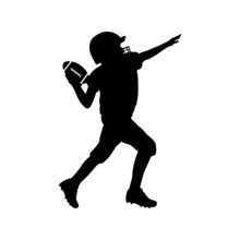 Silhouette Of American Football Boy Player Throwing Ball. Symbol Sport.