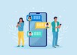 © Nadezhda Buravleva - New chat messages notification on mobile phone. Sms bubbles on cellphone screen. People chatting. Vector illustration
