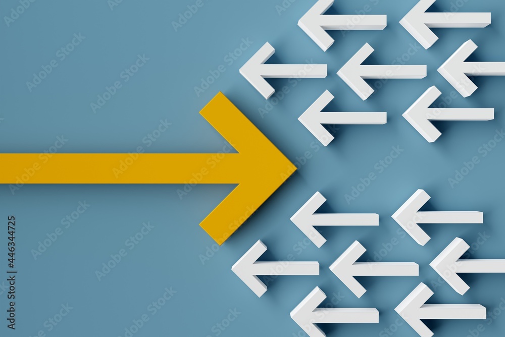 Many arrows pointing in one directions with one big arrow in opposite ...