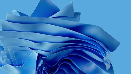 Wall Mural - animated abstract blue background with layers of silk folded drapery flowing, fashion wallpaper with levitating cloth