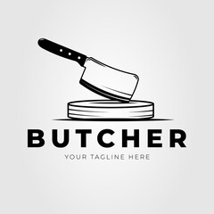 Wall Mural - butcher knife and cutting board logo vector illustration design