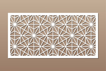 Decorative card for cutting. Recurring linear geometric mosaic pattern. Laser cut. Ratio 1:2. Vector illustration.