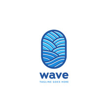 Blue Ocean Wave Logo Badge Icon Template In Monoline Style Pattern