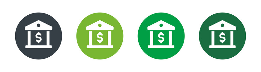 Sticker - Bank building vector icon. Containing bank building with dollar currency icon.