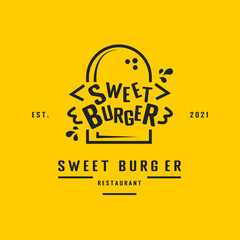 Wall Mural - vintage burger sandwich logo illustration for restaurant or cafe 