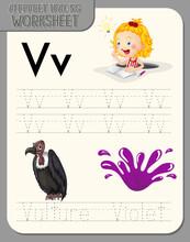 Alphabet Tracing Worksheet With Letter V And V