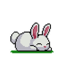 Pixel Bunny Image. For 8 Bit Game Assets. Cross Stitch Pattern Or T-shirt Design Vector Illustration.