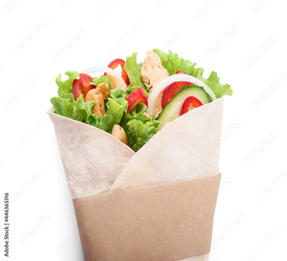 Tasty doner kebab on white background