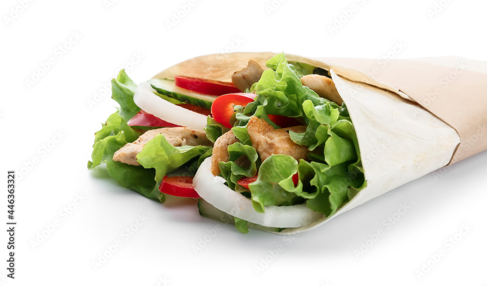 Tasty doner kebab on white background