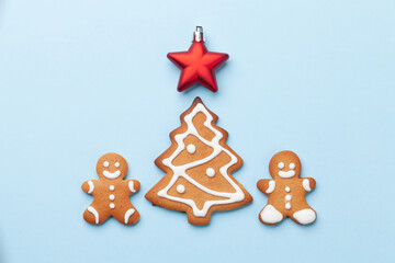 Wall Mural - Christmas card with gingerbread cookies