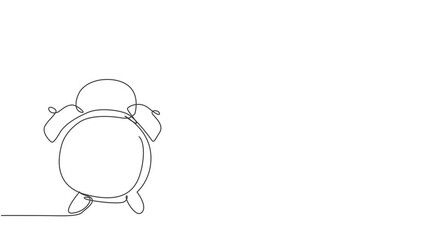 Poster - Animated self drawing of single continuous line draw old retro alarm analog clock on the floor. Minimalism metaphor business deadline concept. Full length one line animation illustration.
