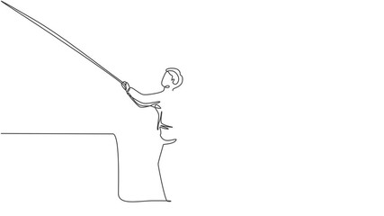 Poster - Animated self drawing animation of single continuous line draw young business man pulling rope so hard to climb a stair. Minimalism metaphor business deadline concept. Full length one line animation.