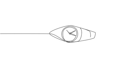 Poster - Self drawing animation of single one line draw fast flying rocket with analog clock inside the object. Business time discipline metaphor concept. Continuous line draw. Full length animated.