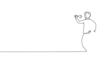 Poster - Animated self drawing of continuous one line draw young male worker focus to hit target with a dart precise. Business goal management minimalist concept. Full length single line animation.