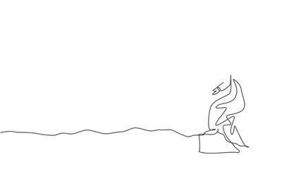 Poster - Animated self drawing of single continuous line draw young Arab business man walking on the uphill street to go to his office. Business time discipline metaphor concept. Full length one line animation