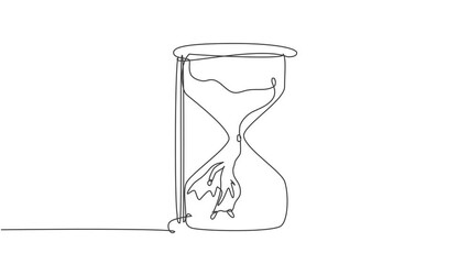 Poster - Animated self drawing of continuous one line draw young Arab male worker with wing flying to get out from hourglass. Minimalism metaphor business deadline concept. Full length single line animation.