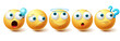 © AmazeinDesign - Smiley emoji vector set. Smileys yellow emoticon happy, sad, angel and thinking face collection isolated in white background for graphic design elements. Vector illustration
