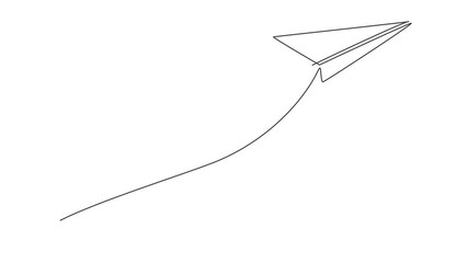 Poster - self drawing animation of single one line draw paper airplane flying high up to the sky on white bac