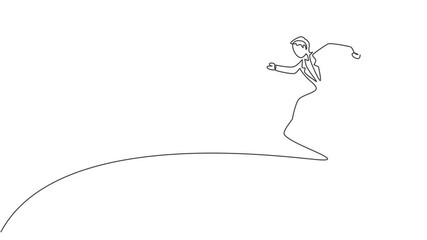 Poster - Animation of continuous one line drawing of happy male entrepreneur jumping high into the sky. Success business manager. Minimalist concept. Single line self draw animated. Full length motion.
