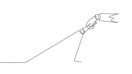 Poster - Self drawing animation of single one line draw young smart male employee light the arrow path way using flashlight. Business way of success minimal concept. Continuous line draw. Full length animated.