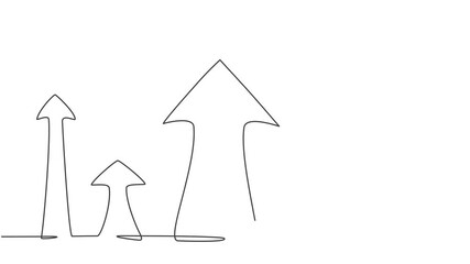 Poster - animated self drawing of continuous one line draw symbol of rising up arrows icon. successful busine