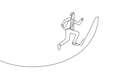 Poster - Self drawing animation of single continuous line draw young business man jumping into the top of up arrow. Attractive professional businessman. Minimalism concept one line draw. Full length animated.