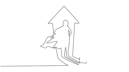Poster - Animated self drawing of continuous one line draw young female Arabic worker reflect superhero shadow on the wall. Success business manager minimalist concept. Full length single line animation.