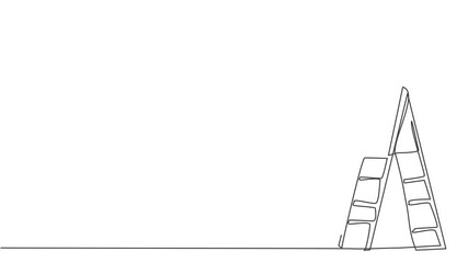 Poster - Animated self drawing of continuous one line draw young female entrepreneur climb ladder up to fix the lamp. Success business manager minimalist concept. Full length single line animation illustration
