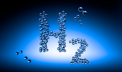 Wall Mural - Hydrogen Molecules forming a H2 Symbol with blue Background