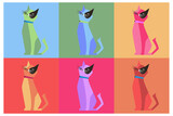 Fototapeta Koty - Set of abstract colored cats on isolated flat background. Vector. 