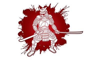 Wall Mural - Samurai Warrior or Ronin  Japanese Fighter Bushido Action with Armor and Weapon Cartoon Graphic Vector