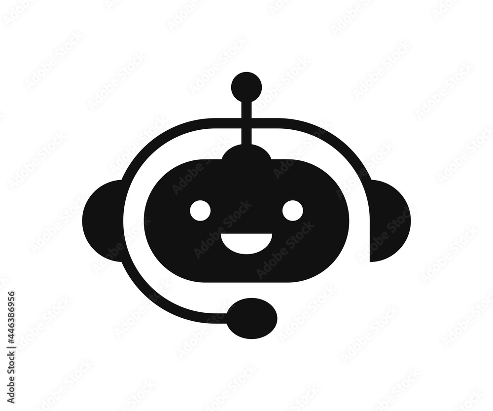 Chatbot icon. Support bot. Cute smiling robot with headset. The symbol ...