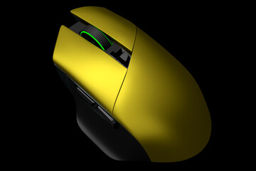 Fototapete - Modern wireless gaming computer mouse isolated on black background
