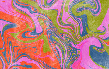 Poster - Abstract wavy vibrant facture. Splashed liquid paints. Psychedelic trippy effect. Distortion. Creative graphic design. Colorful artistic illustration. Digital art. Wallpapers for desktop.