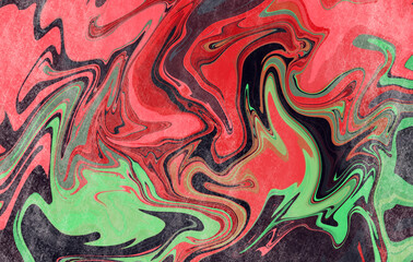 Poster - Abstract wavy vibrant facture. Splashed liquid paints. Psychedelic trippy effect. Distortion. Creative graphic design. Colorful artistic illustration. Digital art. Wallpapers for desktop.