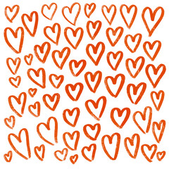 Wall Mural - grunge textured red hand drawn red ink heart set. vector illustration of various heart shapes in sim