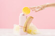 © ADDICTIVE STOCK - Bottle of bath gel with a comb and a sponge