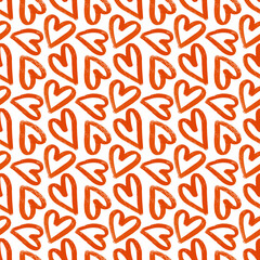 Wall Mural - cute romantic minimalist simple seamless pattern with hand drawn red ink grunge hearts in outline. v