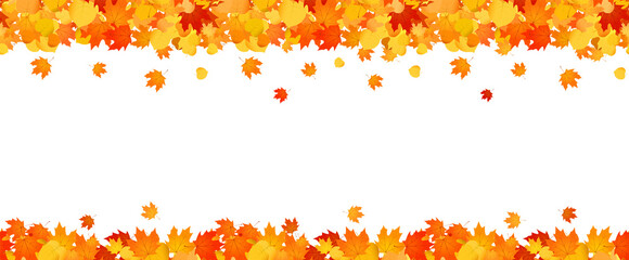 Wall Mural - panoramic autumn frame of orange and red falling leaves.