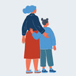 Vector illustration of Mothers Day Concept. Loving Mother and Daughter Hugging Rear View.