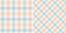 Gingham Check Pattern Textured Print In Pink, Blue, Yellow, Off White. Light Pastel Gingham Graphic For Gift Paper, Tablecloth, Oilcloth, Picnic Blanket, Other Modern Spring Summer Fabric Design.