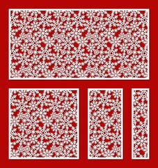 Wall Mural - Set of winter panels with snowflakes. Narrow and wide borders. Square, rectangular shapes. Decoration for holidays, Christmas, New Year. Vector template for plotter laser cutting of paper, wood, cnc.