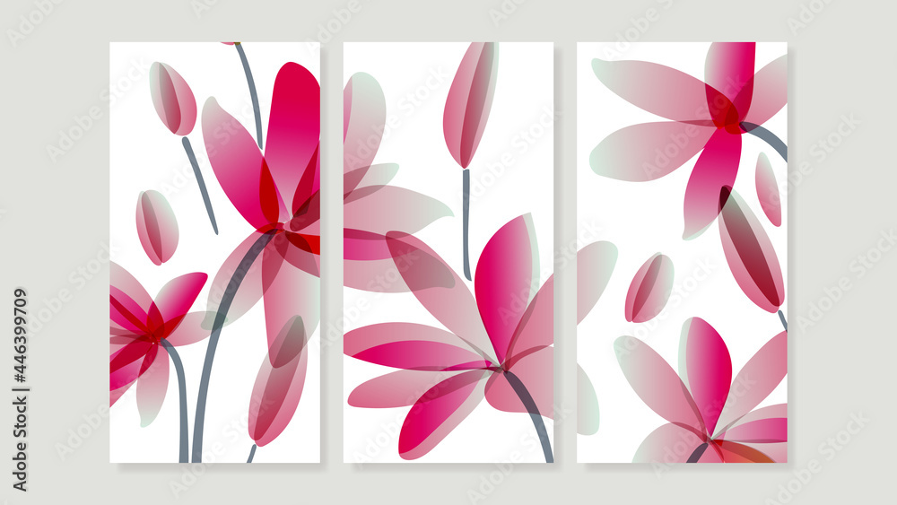 Flower watercolor art triptych wall art vector. Abstract art background with sweet orange and pink Floral Bouquets, Wildflower 
 and leaf  hand paint design for wall decor, poster and wallpaper. - obrazy, fototapety, plakaty 