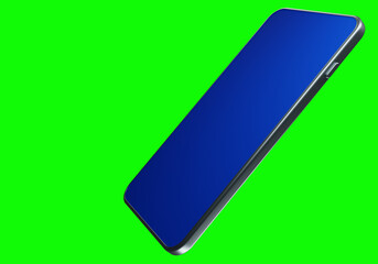 Poster - Smartphone mock up on a bright green background. Mobile phone with a blank screen. Cell phone next to the text location. Communication and receiving information. Electronic gadgets. 3d rendering