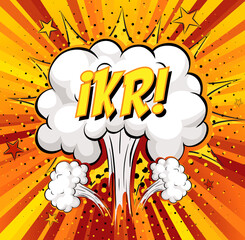 Wall Mural - IKR text on comic cloud explosion on rays background