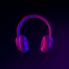 Poster - Headphones neon icon. 3d rendering ui ux interface element. Dark glowing symbol.